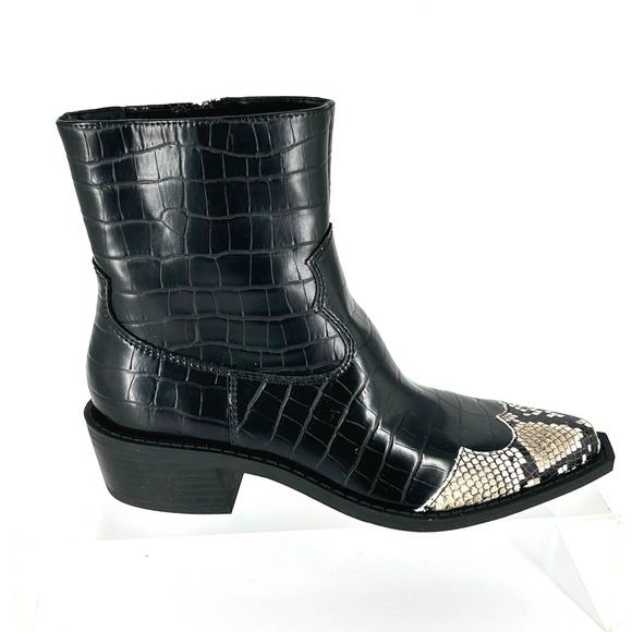 Open Edit Shoes - Open Edit Size 5.5 Black Faux Crocodile Western Ankle Boots Snake Embossed Toe